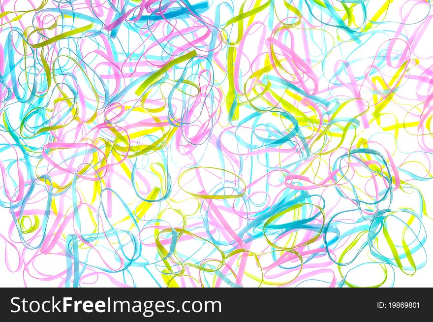 Colorful hair elastic bands on white background