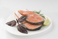 Raw Salmon Steak With Herbs Stock Photos Raw Salmon Steak With Herbs Stock Photos