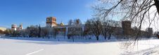 Winter Panorama Of Novodevichiy Monastery Royalty Free Stock Images