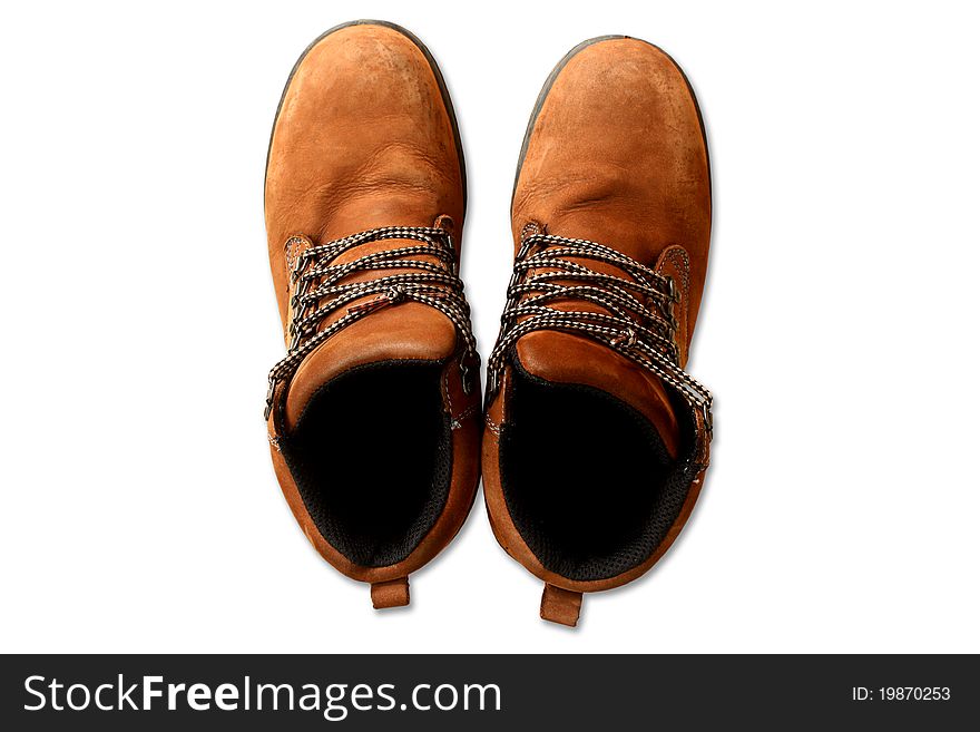 Brown boot shoe  isolated on white background