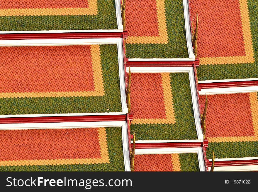 A very colorful pattern of roof tile of Wat Srakesa Rajavaramahavihara temple, Bangkok, Thailand