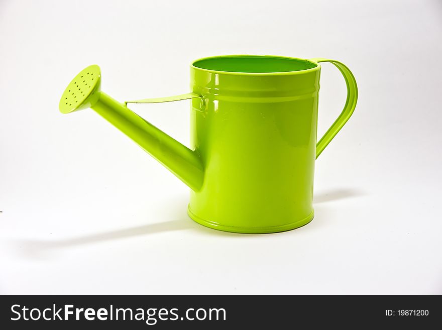 Green watering Pot on white background