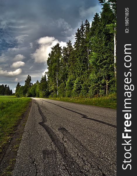 Road with car tracks