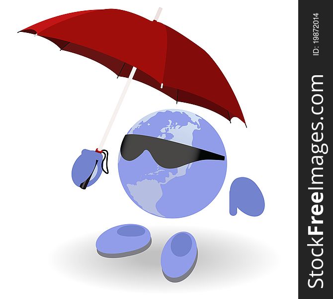 The round man and red parasol. Umbrella