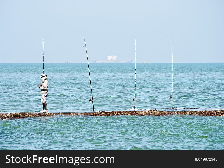 Fishing at Pattaya beach, Thailand , Asia