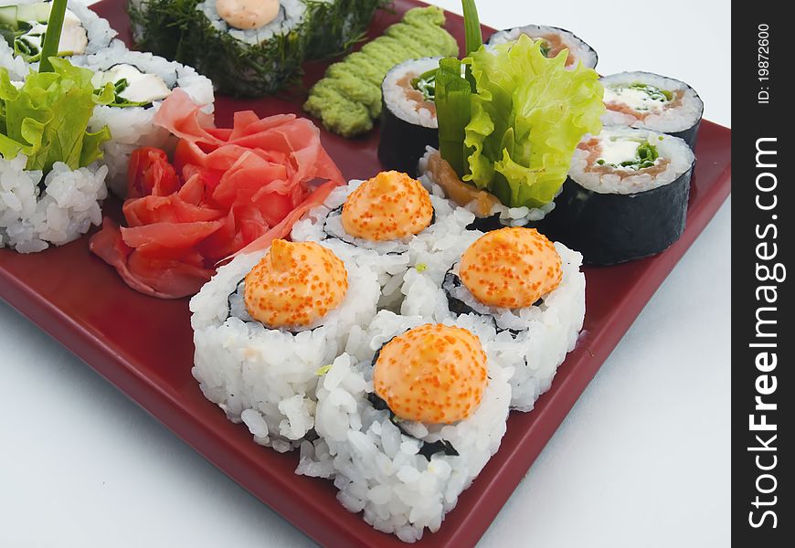 Photo of a rolled and sushi