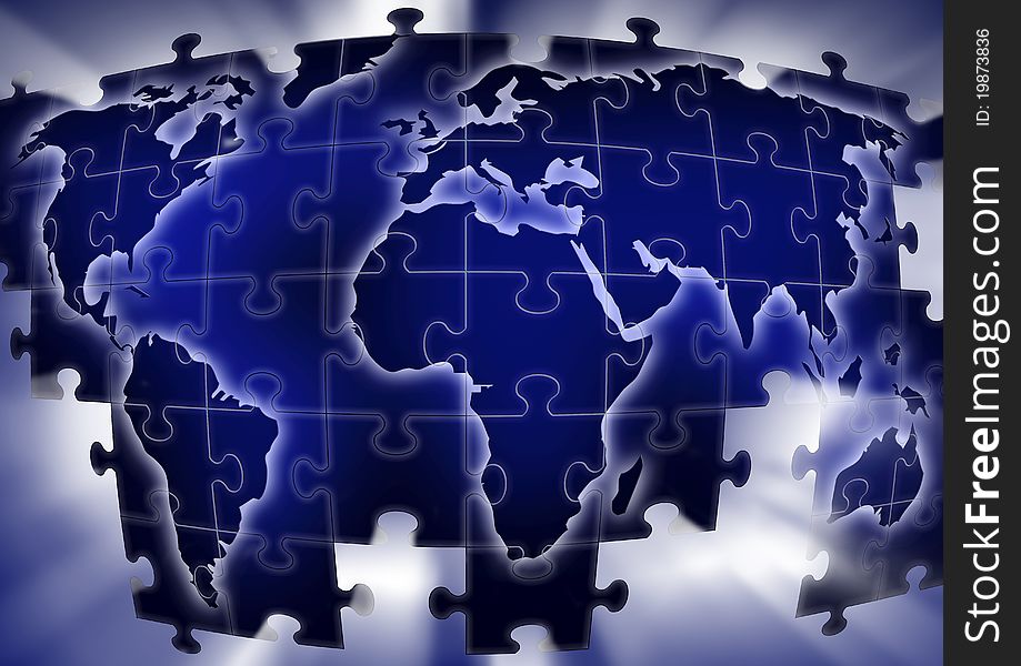 Puzzle map in blue with light background