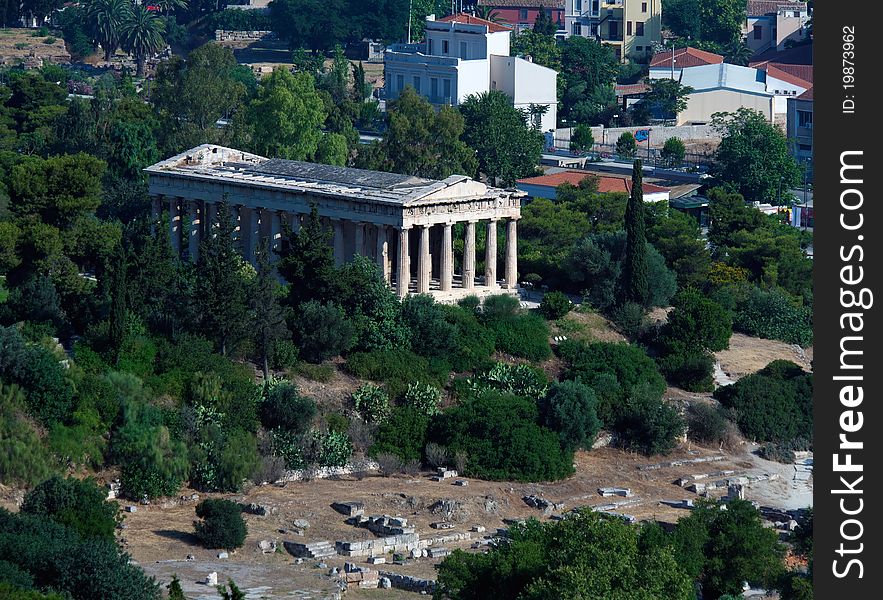 View on Athens and temple of Hephaistos from Acropolis, Athens, Greece