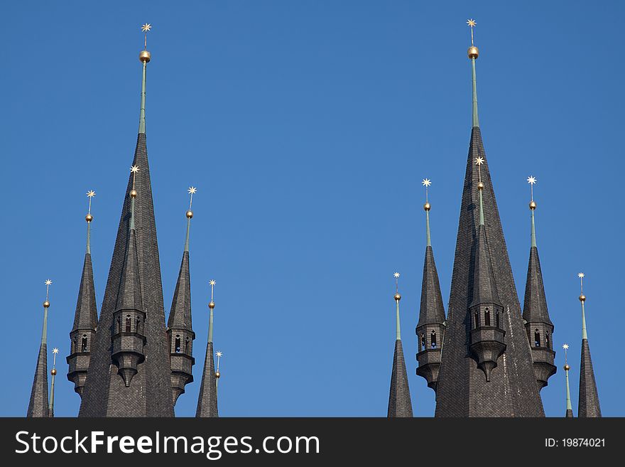 Two spires of Our Lady Before Tyn church in Prague