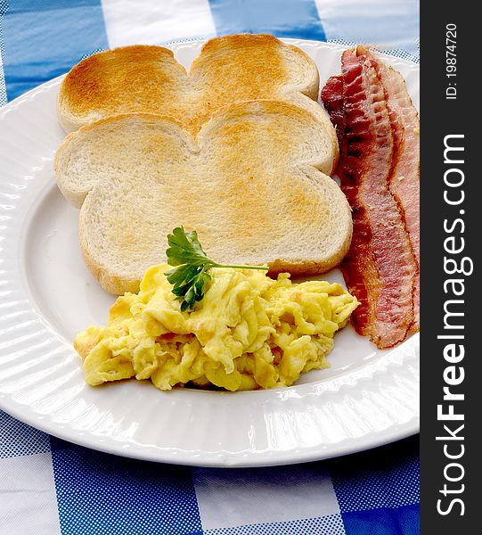 Healthy and colorful breakfast of eggs,toast and bacon. Healthy and colorful breakfast of eggs,toast and bacon