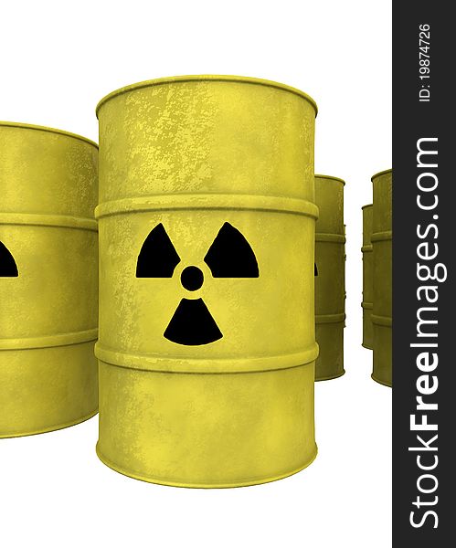 View of yellow nuclear waste barrel