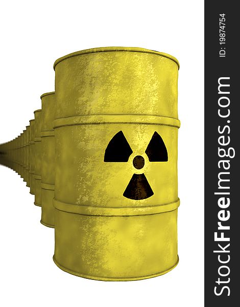 View of series of dirty nuclear waste barrel. View of series of dirty nuclear waste barrel