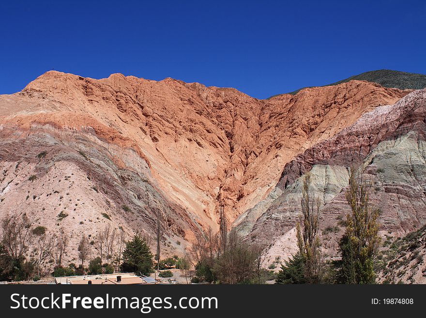 Purmamarca multi coloured mountain range in Argentina