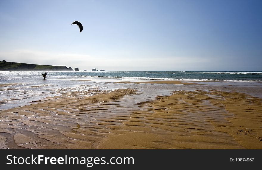 Kitesurfing in spanish beach, in Santander. Kitesurfing in spanish beach, in Santander