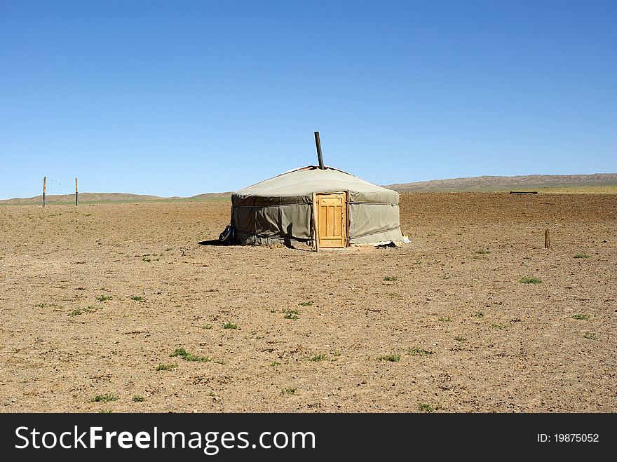 A yurt in the desert of Gobi, in Mongolia. A yurt in the desert of Gobi, in Mongolia