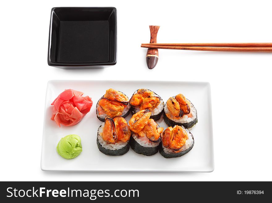 Sushi on a white plate