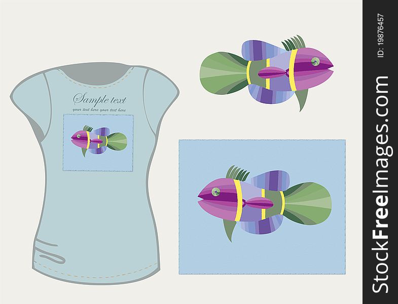 Element for design. Women's t-shirt illustration.Illustration exotic fish. Element for design. Women's t-shirt illustration.Illustration exotic fish.