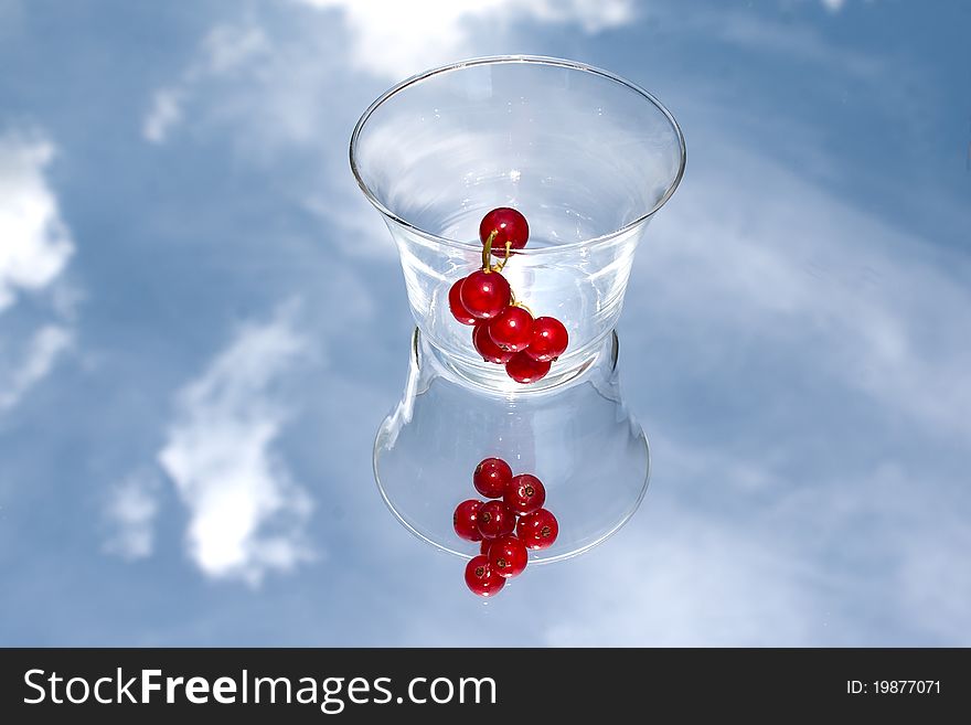 Red currant still life on clouds