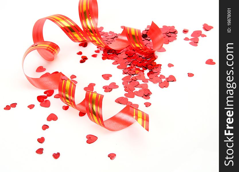 Streamer and confetti on a white background