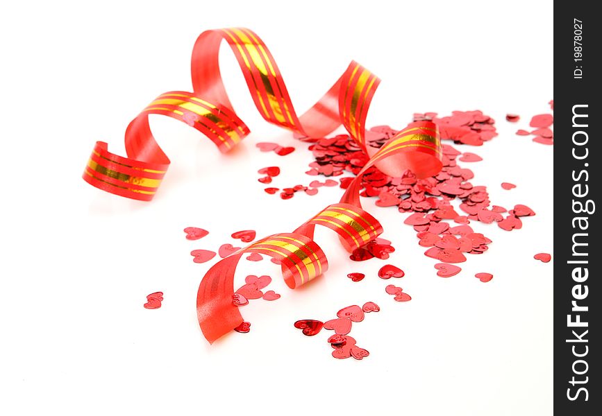 Streamer and confetti on a white background
