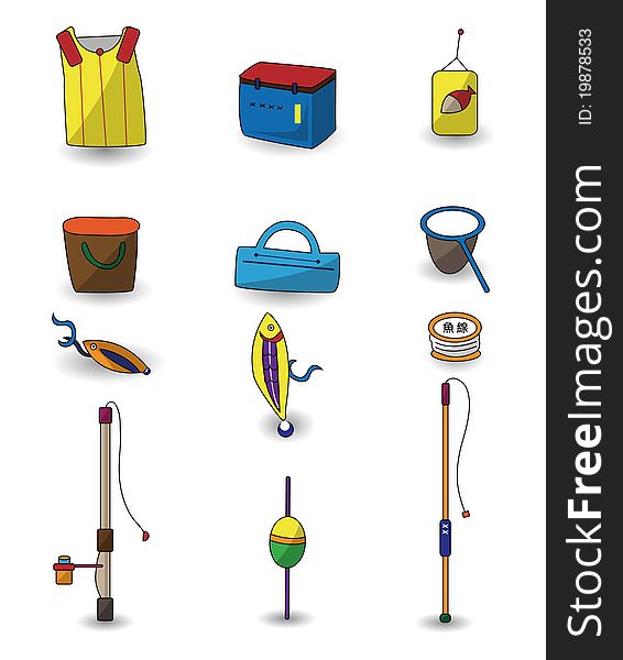 Cartoon Fishing icons set