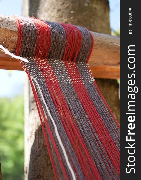 Medieval loom - exhibition of weaving old technics