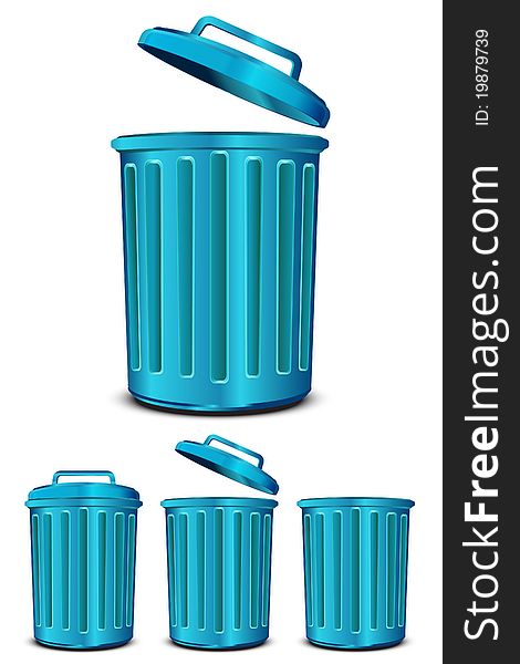 Set blue steel garbage isolated on white background