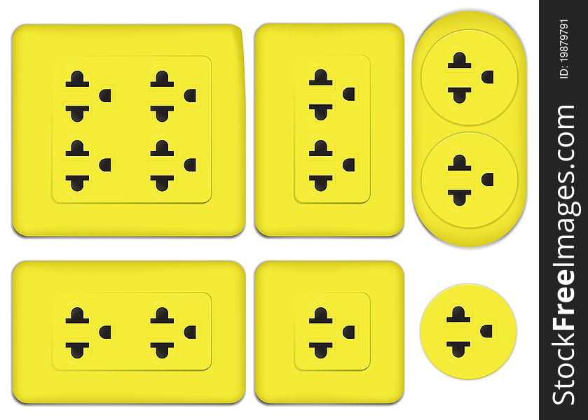 Set of yellow electrical outlet isolated on white background