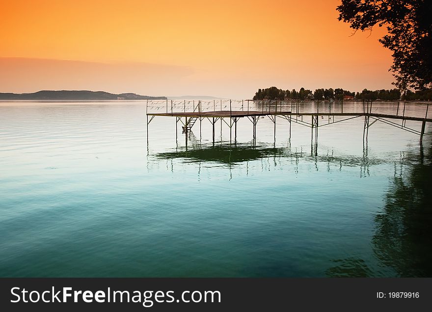 Nice sunset at lake Balaton at summer