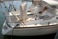 Helm And Deck View On A Sailboat Royalty Free Stock Images Helm And Deck View On A Sailboat Royalty Free Stock Images