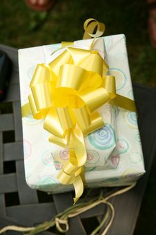 Wrapped Gift With Yellow Ribbon Stock Image Wrapped Gift With Yellow Ribbon Stock Image