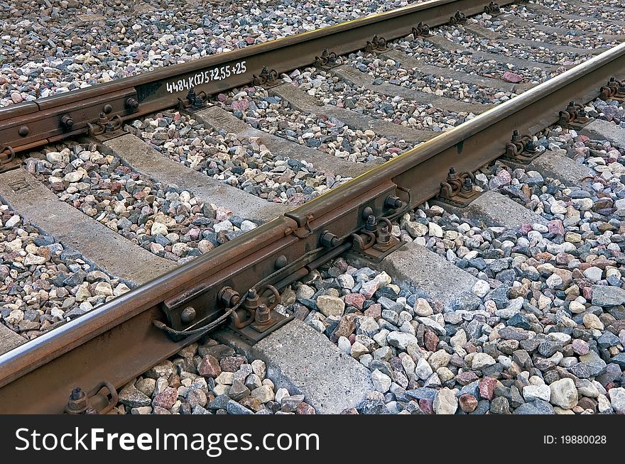 Close-up of details of railway tracks. Close-up of details of railway tracks