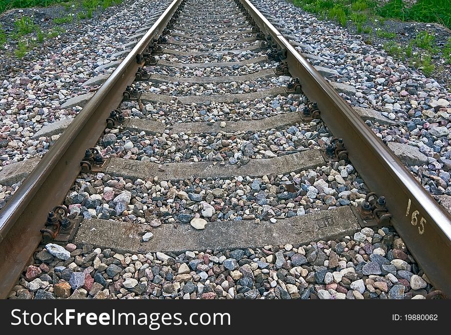 Close-up of details of railway tracks. Close-up of details of railway tracks