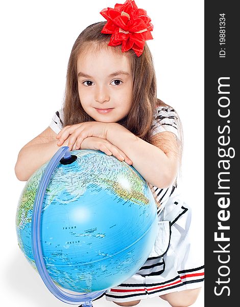 Foto-little girl with globe