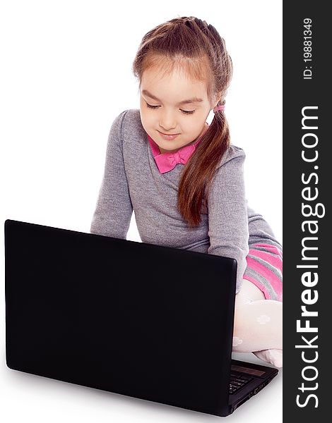 Foto-little girl with a computer