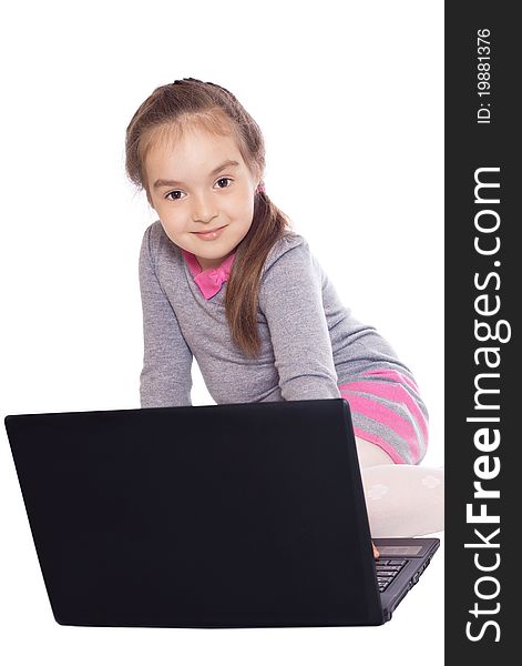 Foto-little girl with a computer