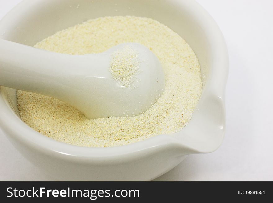 Mortar and pestle close up isolated