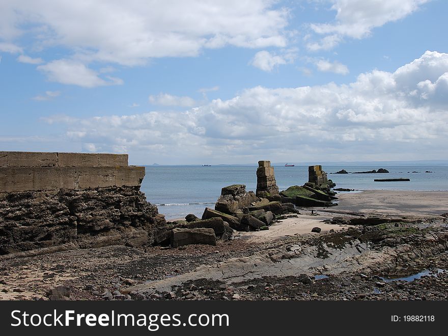 An old wall on the beach at seafield near Kirkcaldy in Fife. An old wall on the beach at seafield near Kirkcaldy in Fife