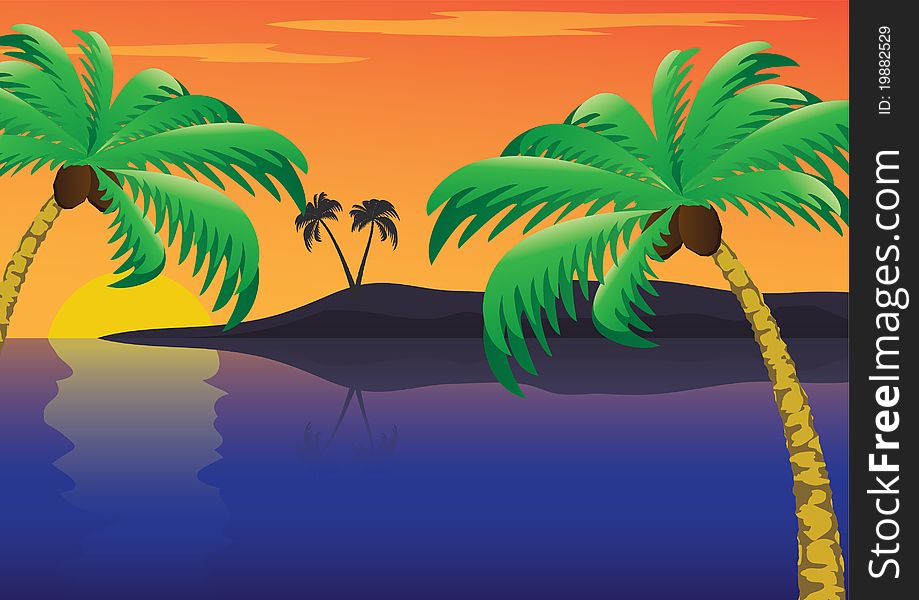 The tropical island with palm trees. The tropical island with palm trees