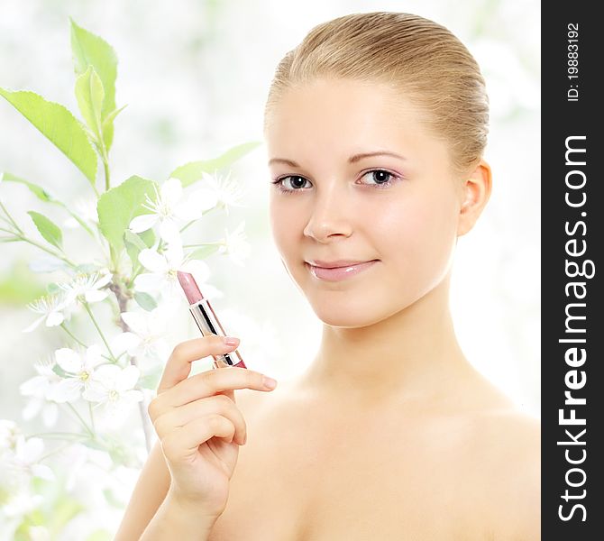 Young Woman With Pink Lipstick