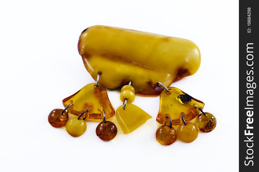 Brooch of amber isolated on white background