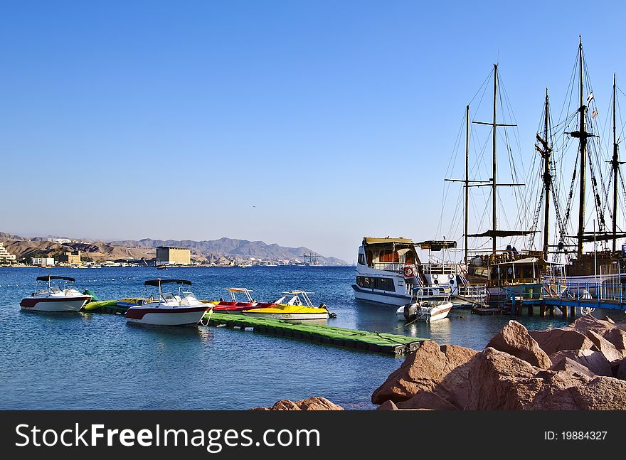 View on docked yachts in Eilat, Israel