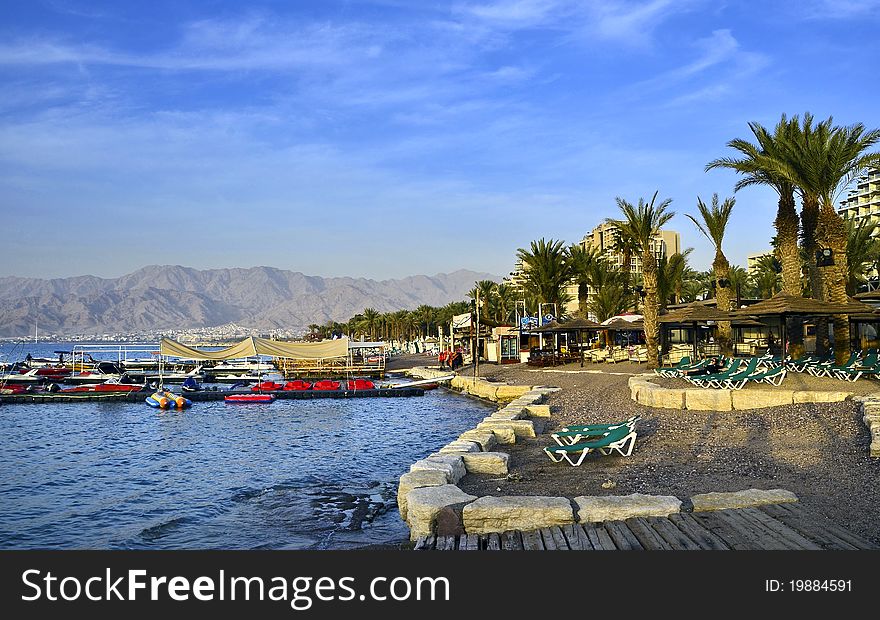 View on sand beach of Eilat, Israel