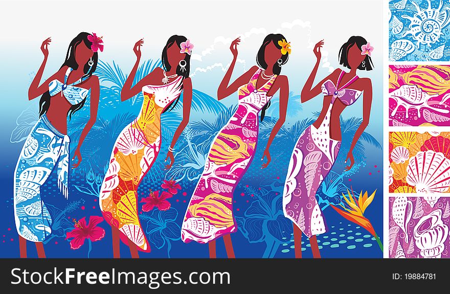 Prints with seashells on the beach women's clothing