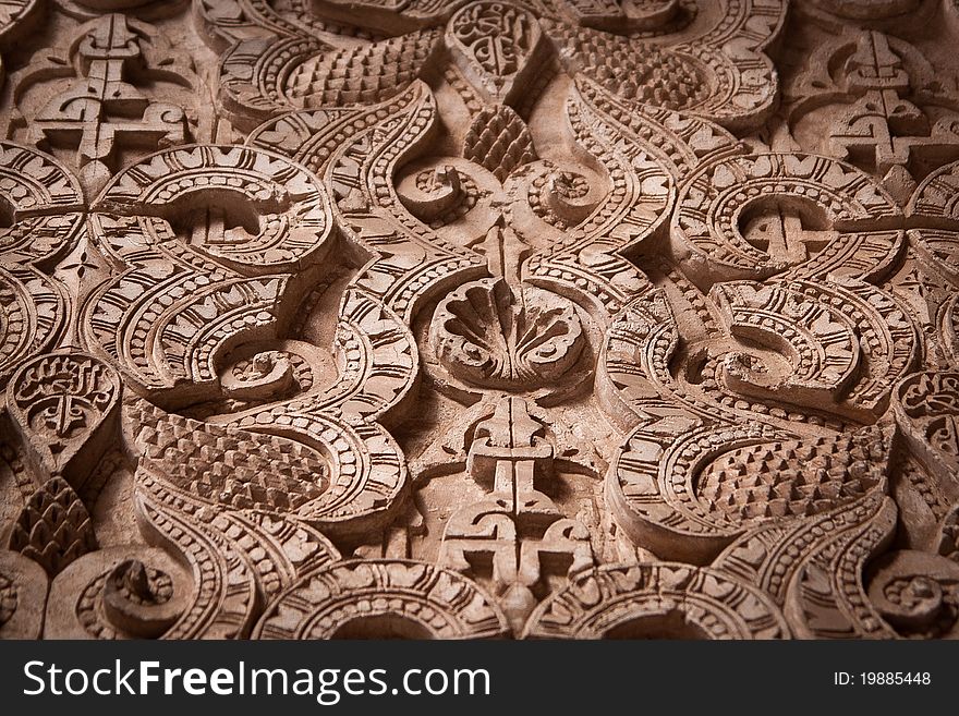 Details of the carving of the Medersa Ben Youssef, the Quran School located in the heard of Marrakesh, Morocco. Details of the carving of the Medersa Ben Youssef, the Quran School located in the heard of Marrakesh, Morocco