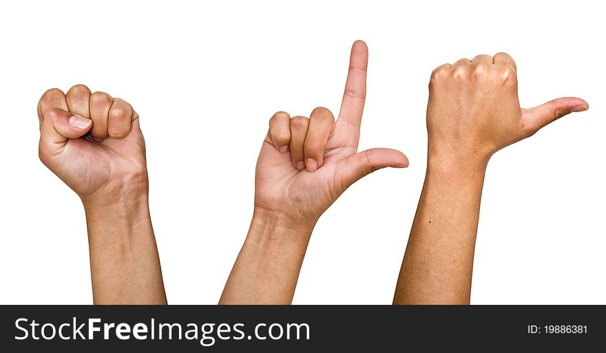 Human hands on a white background. Different variants of gestures. Isolation