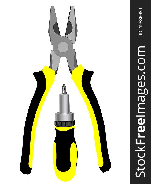 Vector drawing of a screwdriver and pliers