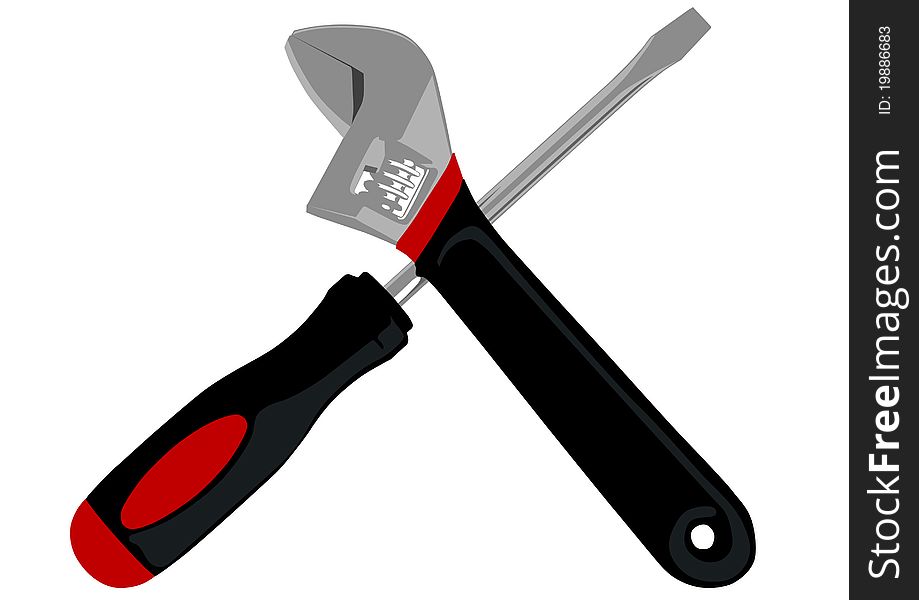Vector drawing of a screwdriver and wrench