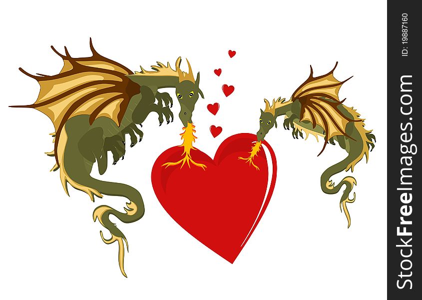 Two dragons heating up the heart with their flames of romance. Two dragons heating up the heart with their flames of romance..