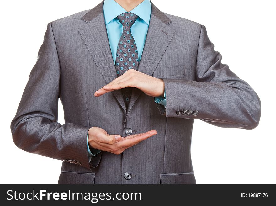 Businessman hold hands isolated over white background